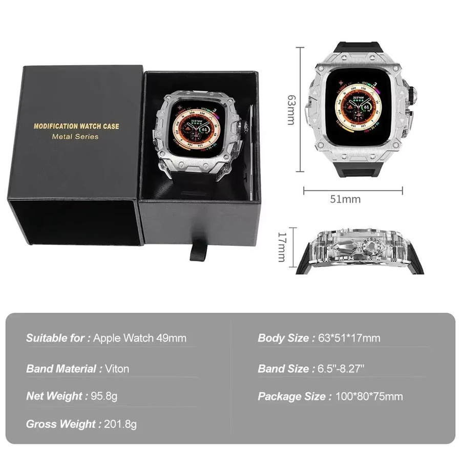 FancyWrist Modifikationskit für Apple Watch Ultra, Edelstahl, Silber, Kristall - Bild 5