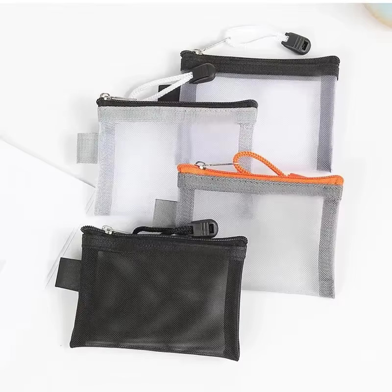 Tragbare Netz-Kartenaufbewahrungstasche aus Nylon in Grau mit Karabiner - Bild 2