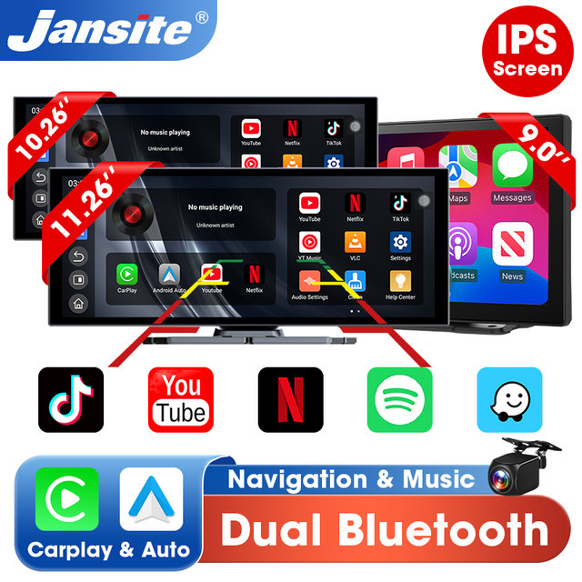 Jansite Universal Auto Multimedia Video Player mit Bluetooth, Wireless Carplay und Android Auto, 11,26 Zoll, Schwarz - Bild 1