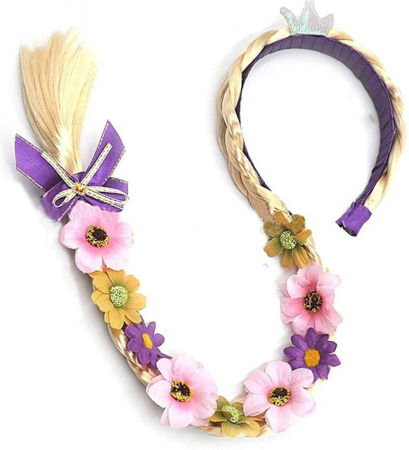 PESENAR Prinzessin Rapunzel Verkleidungsperücken, Haarbands mit Blumenverzierungen, Zubehör - Bild 1