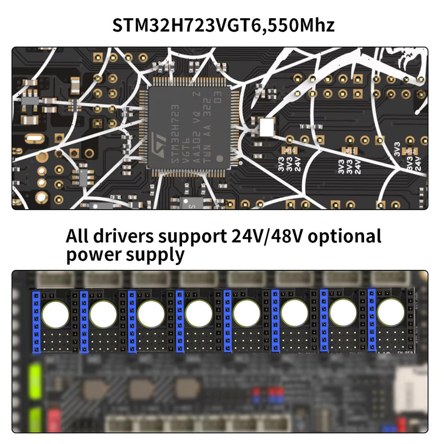 FYSETC Spider V3.0 H7 Motherboard-Steuerplatine in Schwarz für Voron mit 32-Bit STM32H723VGT6, 24V/48V und 8-Achsen TMC2209 TMC5160T Unterstützung - Bild 2