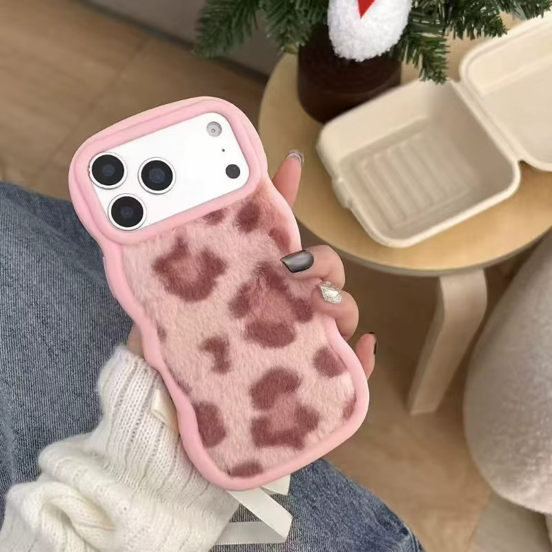 Magnetische iPhone Hülle mit Leopardenmuster und Fleece-Futter in Pink für iPhone 17 16 15 14 Plus 13 Pro Max - Bild 2