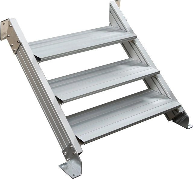 Treba Außentreppe Alaska 3 aus Aluminium in Silber mit 3 Profilstufen, Breite: 80 cm, Tiefe: 28 cm - Bild 1