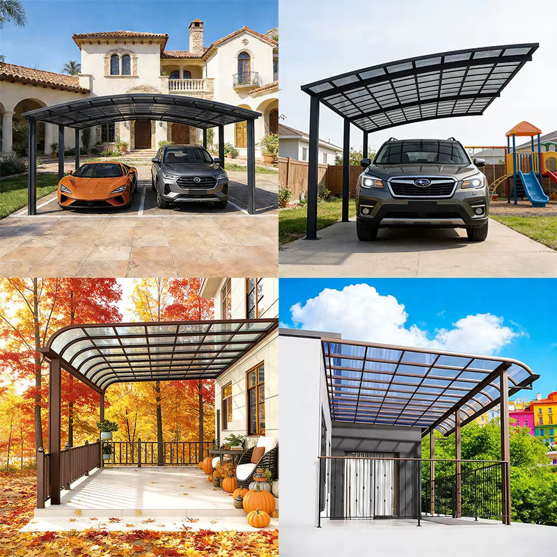 Wasserdichte und lichtdurchlässige Markisenüberdachung für Terrasse und Garten in Dunkel Khaki, modernes Lean-to Design mit gebogener Form - Bild 3