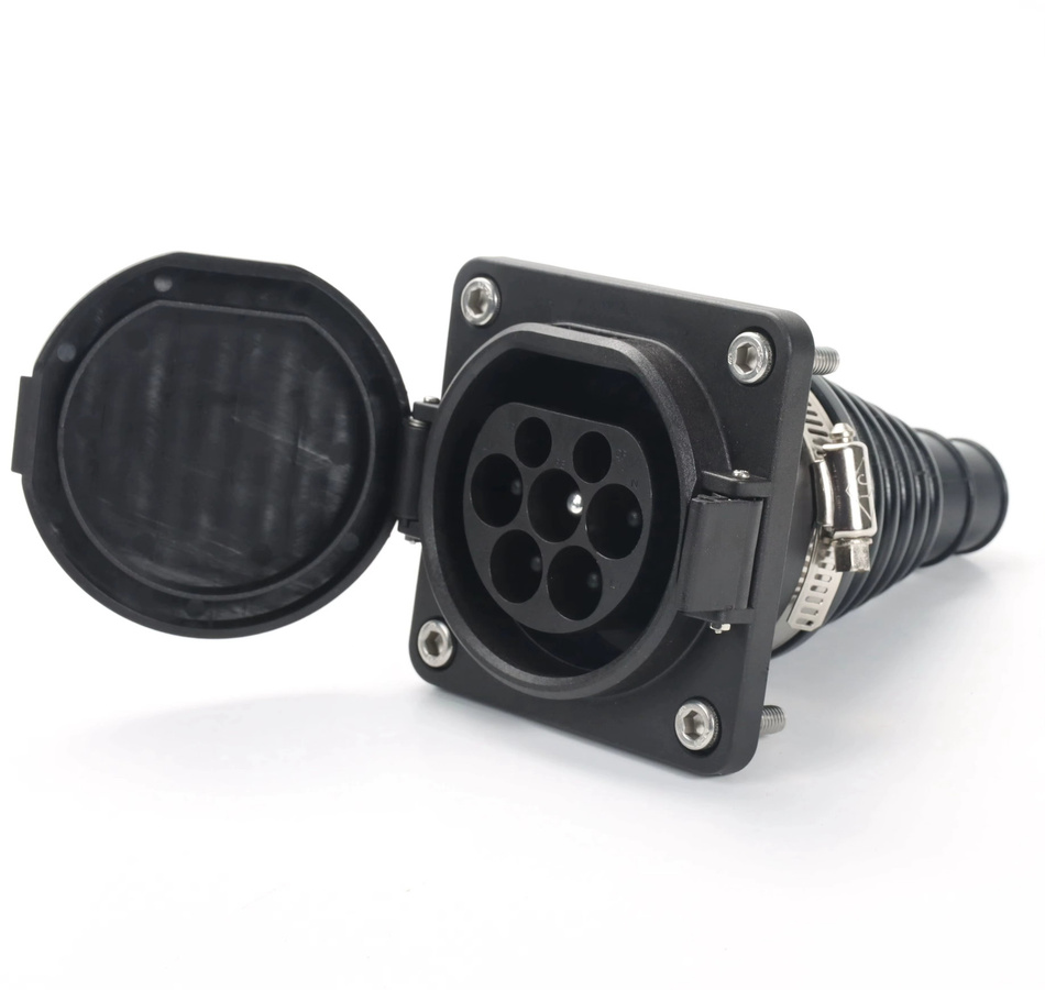 WUFEN EV EVSE Ladebuchse Typ 2 Stecker 63A 3-Phasen 40KW mit 0,5m Kabel in Schwarz für IEC 62196-2 Elektrofahrzeug-Seitensteckdose - Bild 4