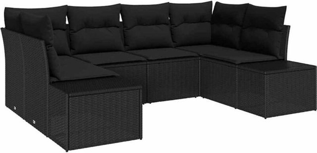 vidaXL Garten-Sofa-Set aus Poly-Rattan mit 6 Kissen in Schwarz - Bild 1