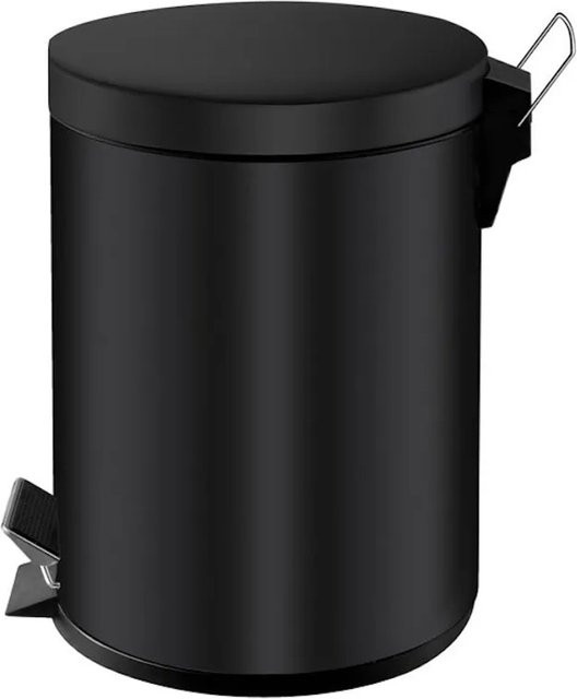 PROREGAL Runder Tretabfallsammler mit herausnehmbarem Kunststoff-Inneneimer, 5 Liter, Schwarz, H x B x T: 28,4 x 24,5 x 20 cm - Bild 1