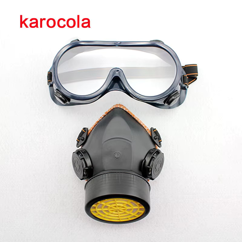 Karocola Halbe Gasmaske Atemschutzmaske in Schwarz mit Doppelfilter für organische Dämpfe und chemischen Schutz sowie Staubschutz inklusive Schutzbrille - Bild 2