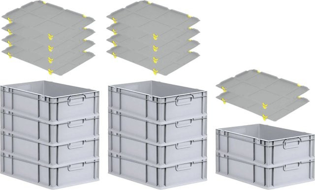 PROREGAL SparSet 10x Eurobox NextGen Grip mit Auflagedeckel und 4 gelben Schiebeschnappverschlüssen, Grau, H x B x T: 17 x 40 x 60 cm - Bild 1
