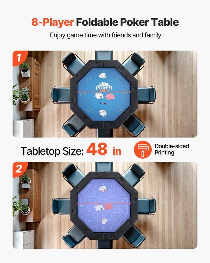 Faltbarer Pokertisch von Buying Solutions, MB für 8 Spieler, achteckiger Casino-Freizeittisch in Schwarz mit Filz und Metall, B/T/H: 132,5 x 132,5 x 76,5 cm - Bild 8