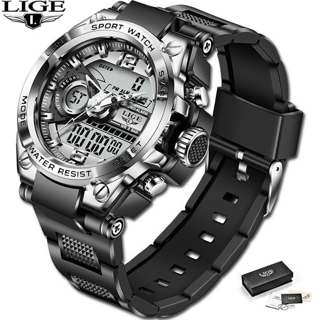 LIGE Digitaluhr, Quarz, Edelstahl, Silikon, Schwarz, Herren - Bild 1