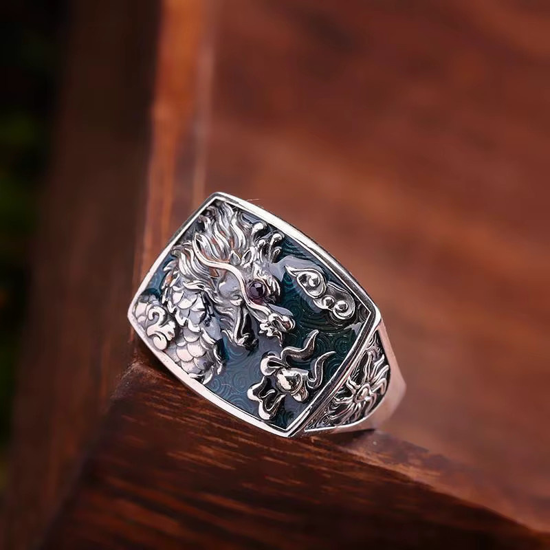 Everoyal Ring, Drache, Silber, Vintage, Herren - Bild 2