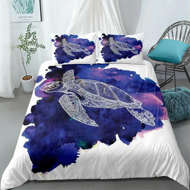 JMG Household Supplies Meeresschildkröten Bettwäsche Set mit Ozean-Motiv in Türkis und Blau, Material Polyester, B/H: 135 x 200 cm - Bild 1