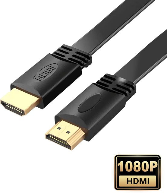 Ninth World HD HDMI-Kabel 1.4 Version in Schwarz mit vergoldetem Stecker für Computer und TV, flaches Kabel für 1080p und 3D - Bild 1