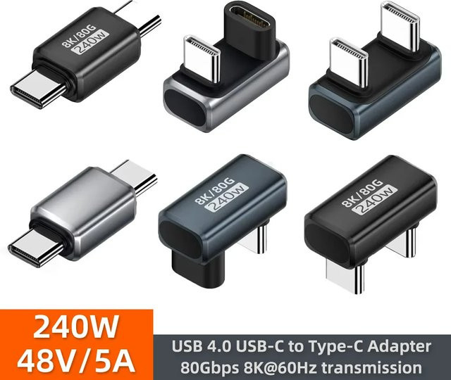 BSN USB-C Winkeladapter USB4.0 mit 80Gbps Hochgeschwindigkeit, PD 240W Ladeanschluss und 8K 60Hz Unterstützung, U-förmig und gerade Ausführungen für Macbook und iPhone 15/16 - Bild 1