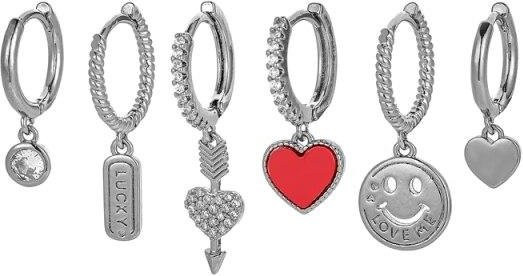 Ohrring-Set 925 Silber, Smiley-Herz, Creolen, Damen, Zirkonia - Bild 1