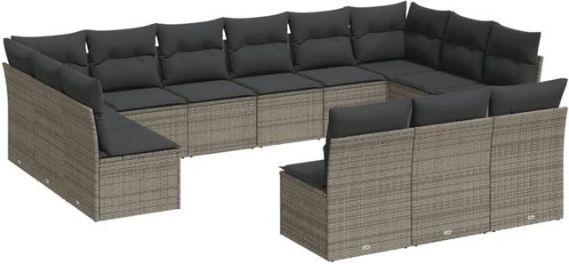 vidaXL 13-tlg. Garten-Sofagarnitur in U-Form aus Polyrattan mit Kissen in Grau - Bild 1
