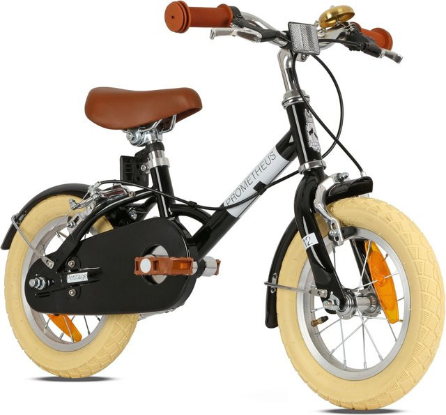 PROMETHEUS BIKES Kinderfahrrad 12 Zoll Retro Look mit Felgenbremse & Ständer Schwarz - Bild 1