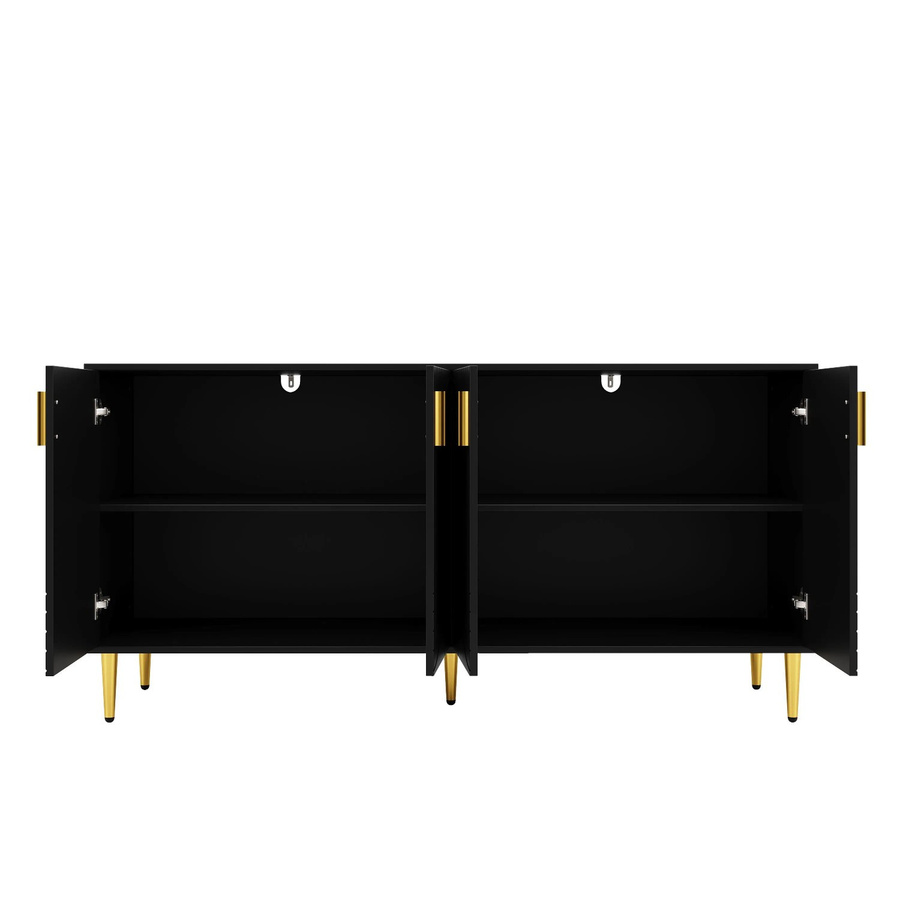 okwish Sideboard mit Wellendesign und goldenen Griffen in Schwarz, B/T/H: 152 x 40 x 75 cm - Bild 2