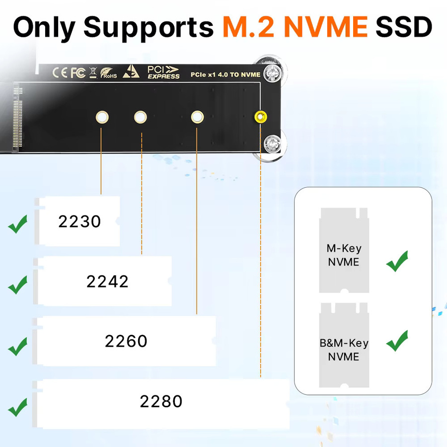 Fenvi M.2 NVMe zu PCIe Adapter Erweiterungskarte mit Magnet Pad für SSD 2230 2242 2260 2280 in Schwarz - Bild 2