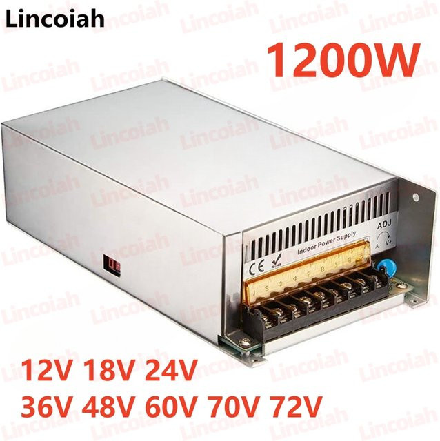Lincoiah Einstellbarer DC Netzteil Transformator 1200W SMPS für LED Streifen, Motor und CCTV, Farbe: Silber - Bild 1