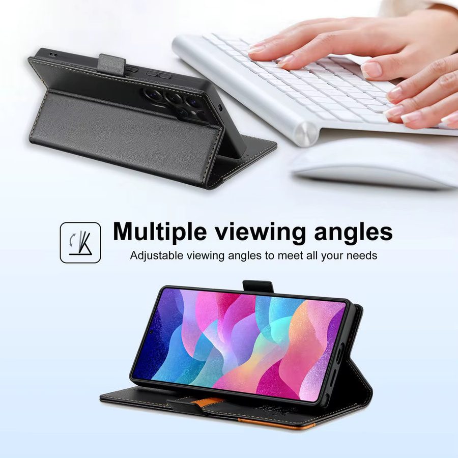 Luxuriöse Leder-Klapphülle mit Ständer und Kartenfach für Samsung Galaxy S26 S25 S24 S23 S22 S21 S20 Edge Ultra FE Plus in Schwarz oder Rot - Bild 3