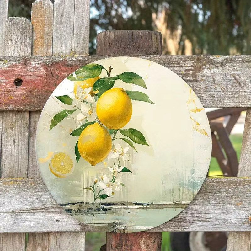 Potdemiel Metallschild Lemon Bunch Wandkunst in Weiß und Multicolor, Rundes Bauernhaus Dekor für Küche und Schlafzimmer, Durchmesser: 20 cm - Bild 2