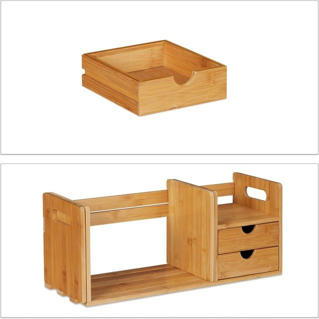 Relaxdays Schreibtisch Organizer aus Bambus in Natur, ausziehbar, B: 51 bis 80,5 cm, T: 21 cm, H: 19 cm - Bild 1