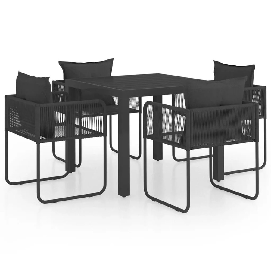 Furnicato 5-teilige Garten-Essgruppe aus PVC-Rattan in Schwarz mit Tisch und Stühlen für Garten, Patio und Terrasse - Bild 2