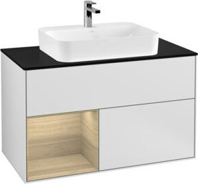 V&B Finion Waschtischunterschrank mit LED-Beleuchtung und offenen Regalfächern, Weiß lackiert, Breite: 100 cm - Bild 1