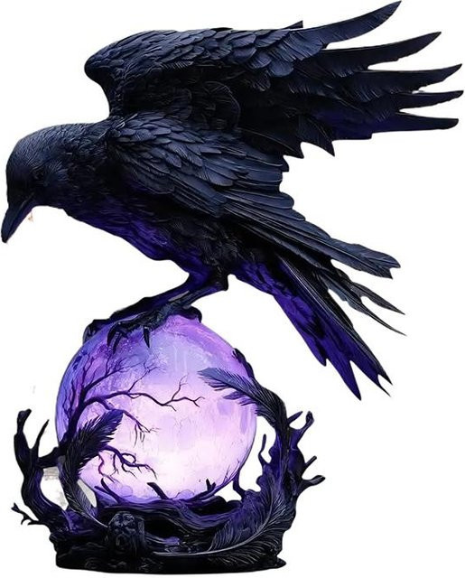 Raven'S Moonlight Gothic LED-Tischlampe in Schwarz mit violettem Licht, dimmbare 3D-Kugel-Skulptur mit Krähen-Motiv - Bild 1