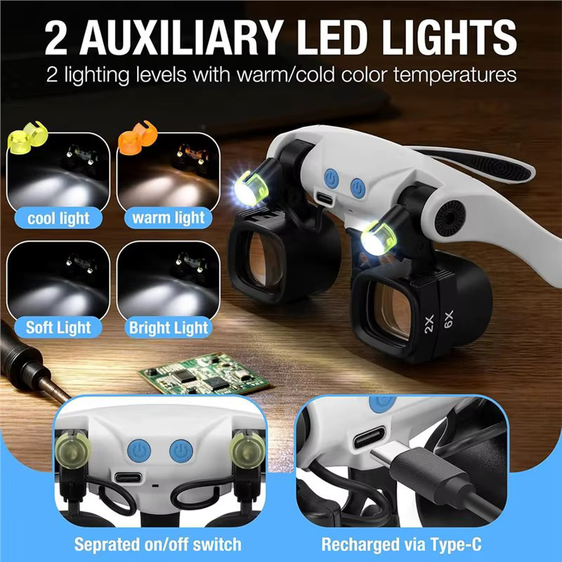 Fresh Jewelers Lupe mit Licht, 5 austauschbare Linsenpaare (2x, 4x, 6x, 10x, 13x) - Bild 3