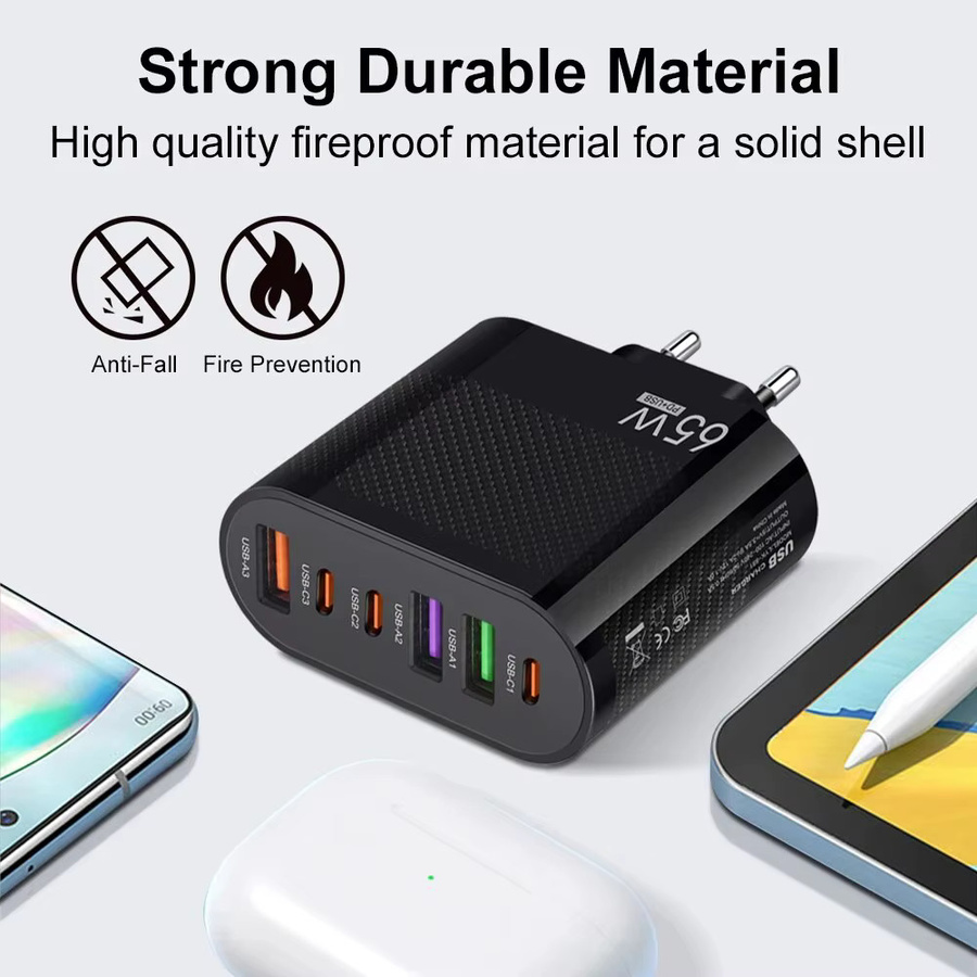 GUSEYEE 6 in 1 Schnellladegerät mit 3 USB-A und 3 USB-PD Anschlüssen, 3,1 A, QC3.0 Ladestation für Samsung und Xiaomi Smartphones - Bild 2