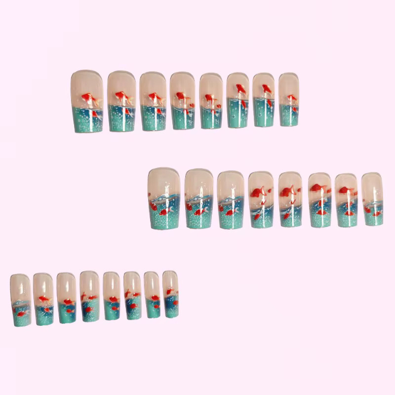 EOEKKY Nagelset Goldfisch-Nagelspitzen, 24-teilig, quadratisch, glänzend - Bild 2