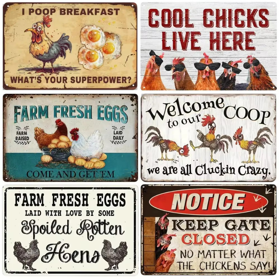 HELLOYOUNG Crazy Chicken Coop Wanddekoration aus Metall im Retro-Stil, buntes Willkommensschild für Hühnerhaus oder Küche - Bild 2