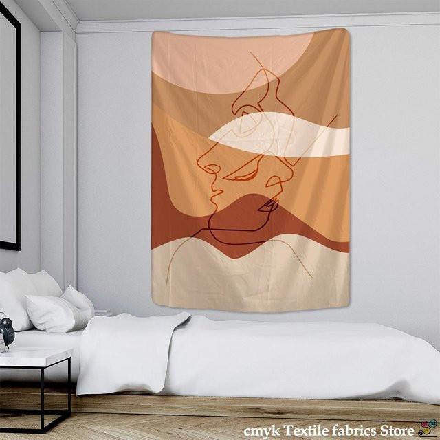 Super Six Wandteppich im Boho-Stil mit abstraktem Gesicht-Motiv in Braun und Beige, B: 95 cm, H: 70 cm - Bild 1