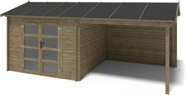 Altanka Gartenhaus Gerätehaus aus Fichte in Grün, B/T: 579 x 300 cm, Satteldach, 28 mm Wandstärke - Bild 1