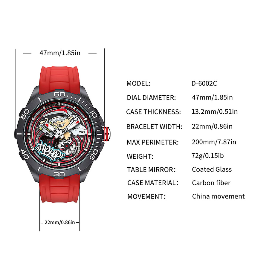 Deesio Armbanduhr, Automatik, Carbon Fiber, Schwarz, Herren - Bild 5