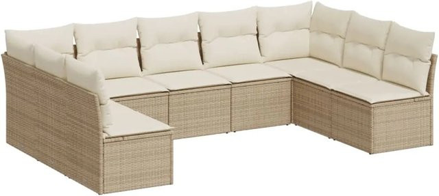 vidaXL 9-tlg. Garten-Sofagarnitur in L-Form aus Poly-Rattan in Beige und Cremeweiß mit Sitzkissen und Rückenkissen inklusive Stauraum - Bild 1
