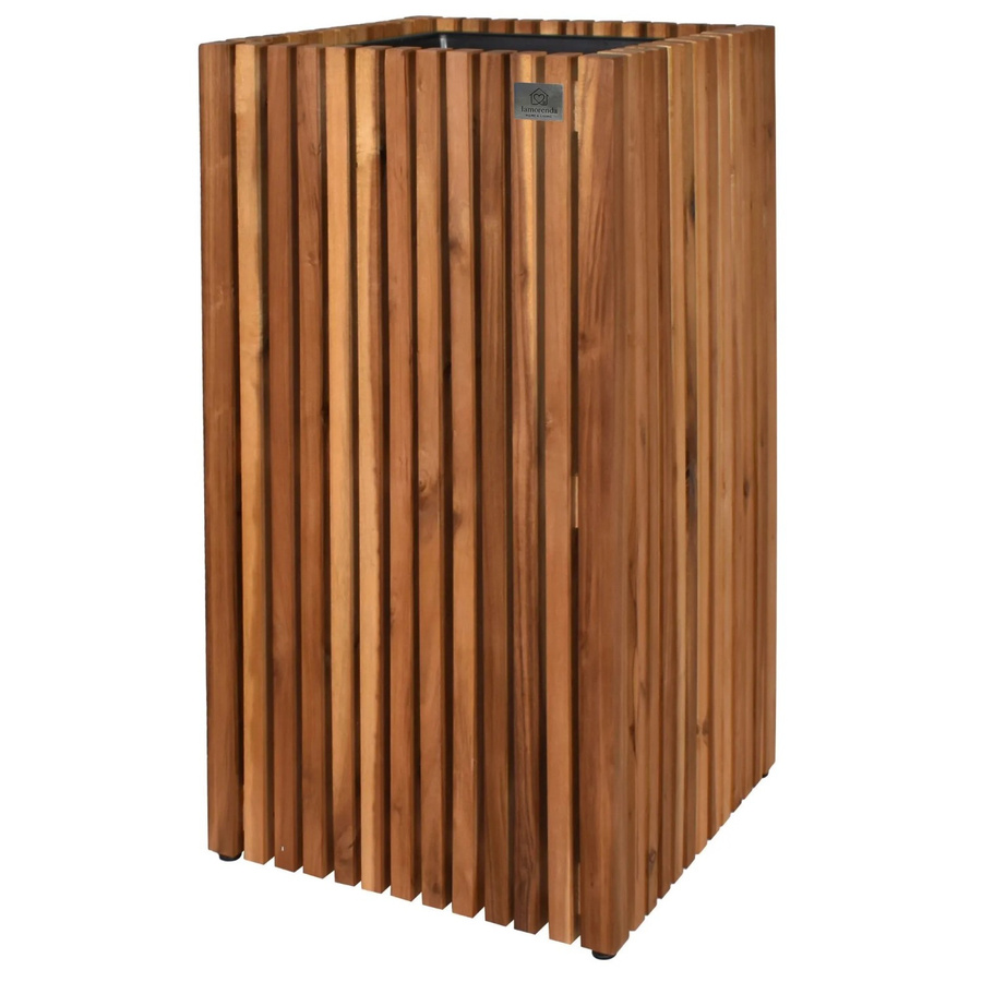 LAMORENDA Pflanzgefäß mit Einsatz aus Akazienholz in Braun, B/T/H: 36,5 x 36,5 x 72 cm - Bild 2