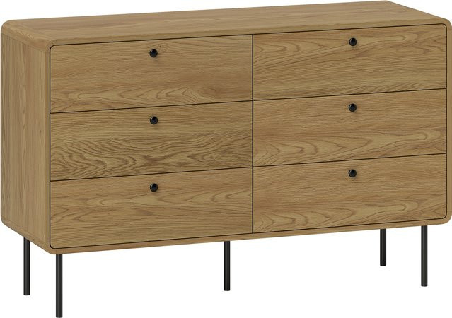 HOMCOM Kommode mit 6 Schubladen in Eichenholzoptik, moderner Aufbewahrungsschrank mit abgerundeten Ecken und Stahlfüßen für Schlafzimmer und Wohnzimmer, B/T/H: 120 x 40 x 75 cm - Bild 1