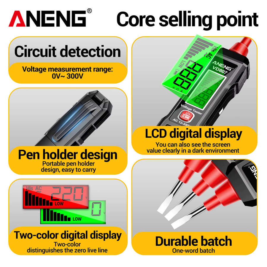 ANENG Elektriker Kit ST181+VD807 mit Zangenmessgerät Multimeter und NCV Spannungsprüfer in Schwarz - Bild 2