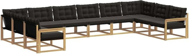 vidaXL Outdoor-Sofagarnitur aus Akazienholz mit Kissen, 10-teilig, Weiß-Schwarz - Bild 1