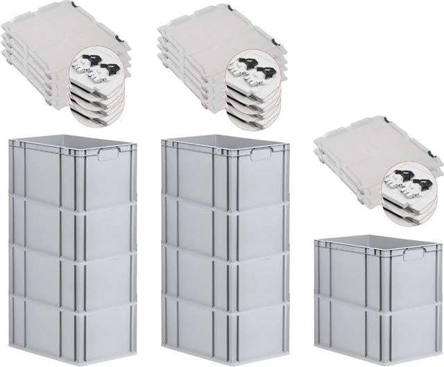 PROREGAL Spar Set 10x Eurobox Nextgen Economy mit Scharnierdeckel und schwarzen Schiebeschnappverschlüssen, Grau/Schwarz, H x B x T: 32 x 40 x 60 cm - Bild 1