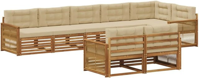 vidaXL Outdoor-Sofagarnitur aus Akazienholz in L-Form mit Kissen, Natur und Beige - Bild 1