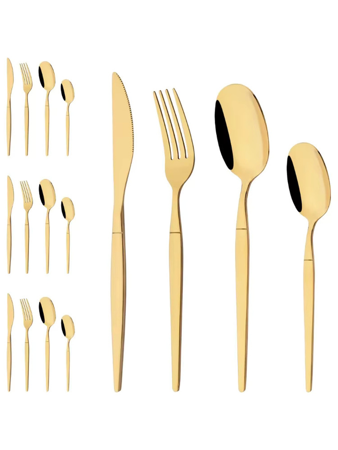 PINKTEN Besteckset aus Edelstahl in Gold und Silber, 16-teiliges Set mit Messern, Gabeln und Löffeln, poliertes Design für Erwachsene - Bild 4