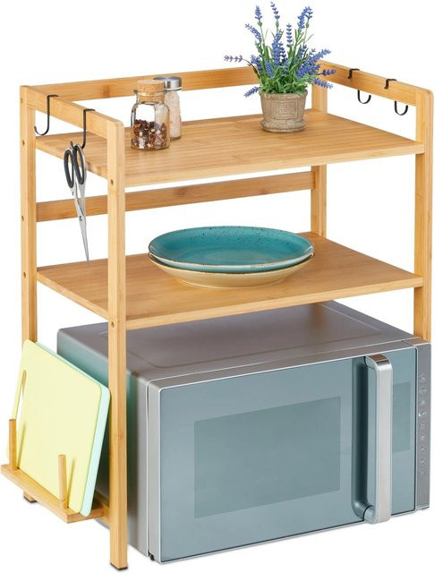 Relaxdays Mikrowellenregal aus Bambus und Stahl in Natur, rutschsicher mit Haken, B/T/H: 67 x 61 x 35 cm - Bild 1