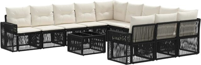 vidaXL Gartensofa-Set 12-tlg. aus Poly-Rattan in Schwarz und Cremeweiß mit Eckelementen, Outdoor-Couchtisch und Polsterkissen in U-Form - Bild 1