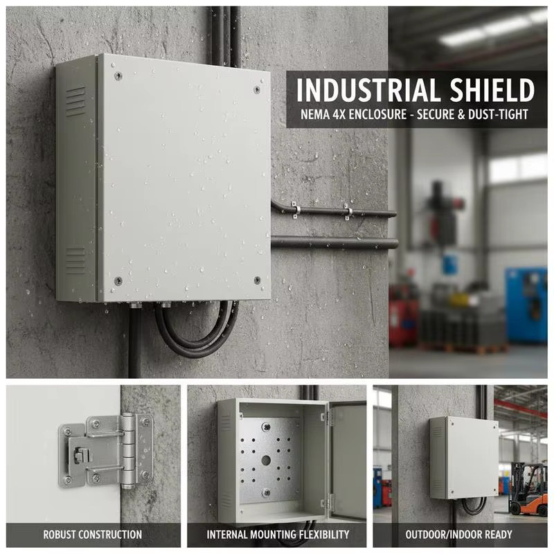NEMA 4X Stahlverteilerschrank Industriegehäuse in Grau, IP66 wasser- und staubdicht, elektrischer Anschlusskasten für Innen- und Außenbereich mit Montageplatte, B/T/H: 50 x 40 x 20 cm - Bild 5
