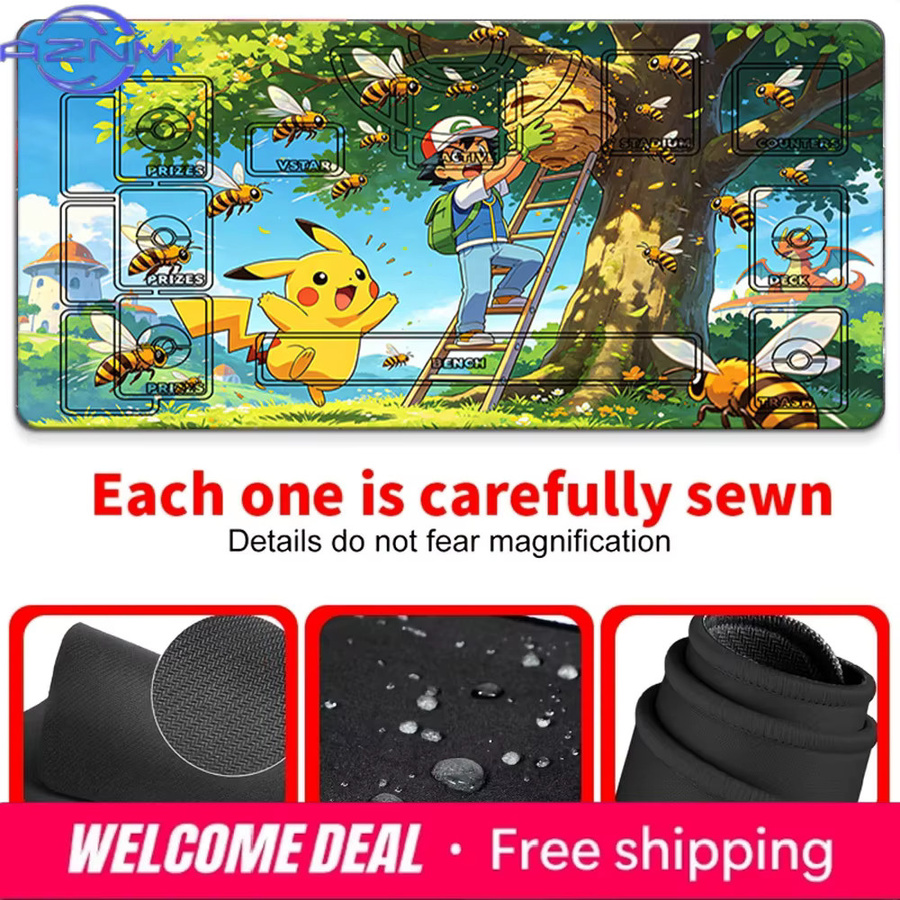 Potdemiel Pokemon TCG Spielmatte Ash Pikachu Beehive Tree Adventure Design, rutschfeste Gaming-Mausunterlage, mehrfarbig - Bild 3
